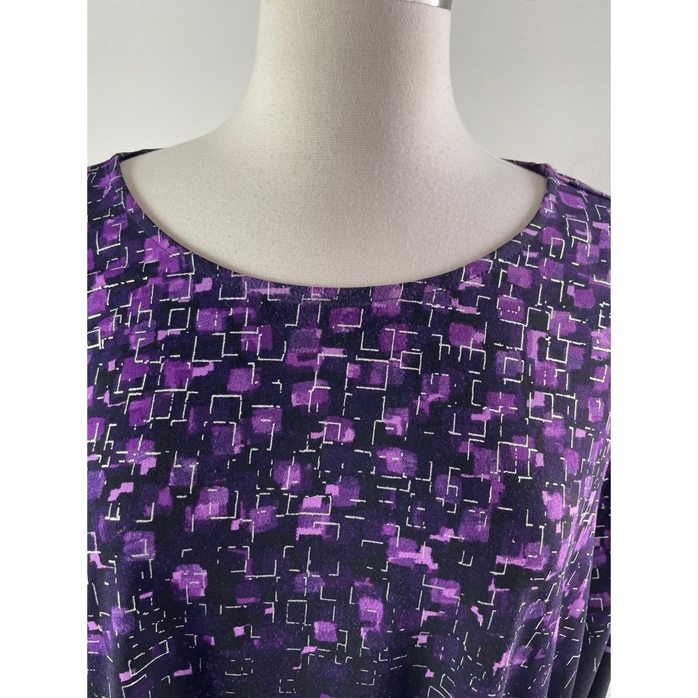 Susan Graver Womens Plus 3X Liquid Knit Purple Geometric Tunic Top Long Sleeve - Picture 2 of 8